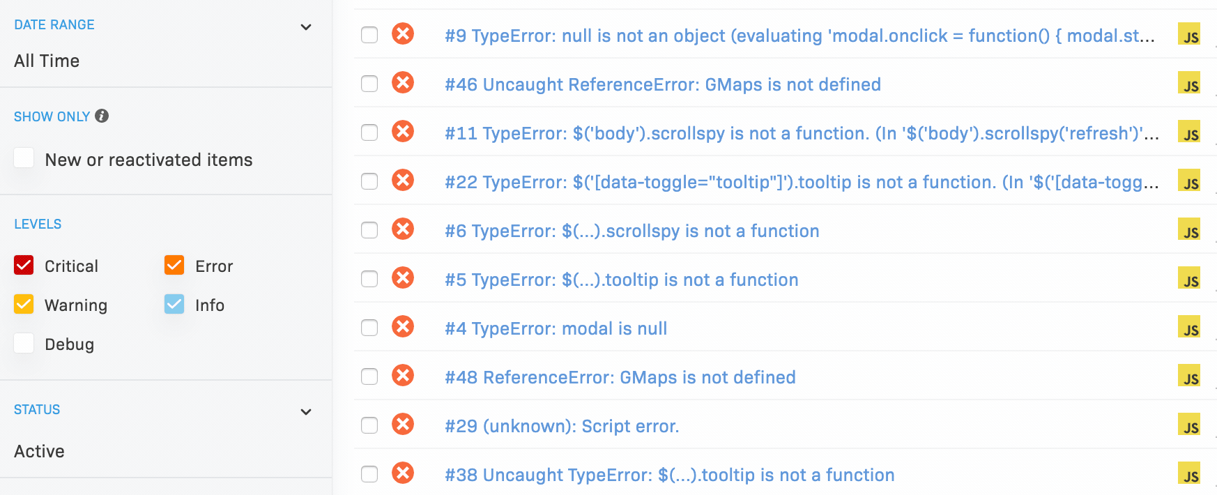 Levels filters are responsive