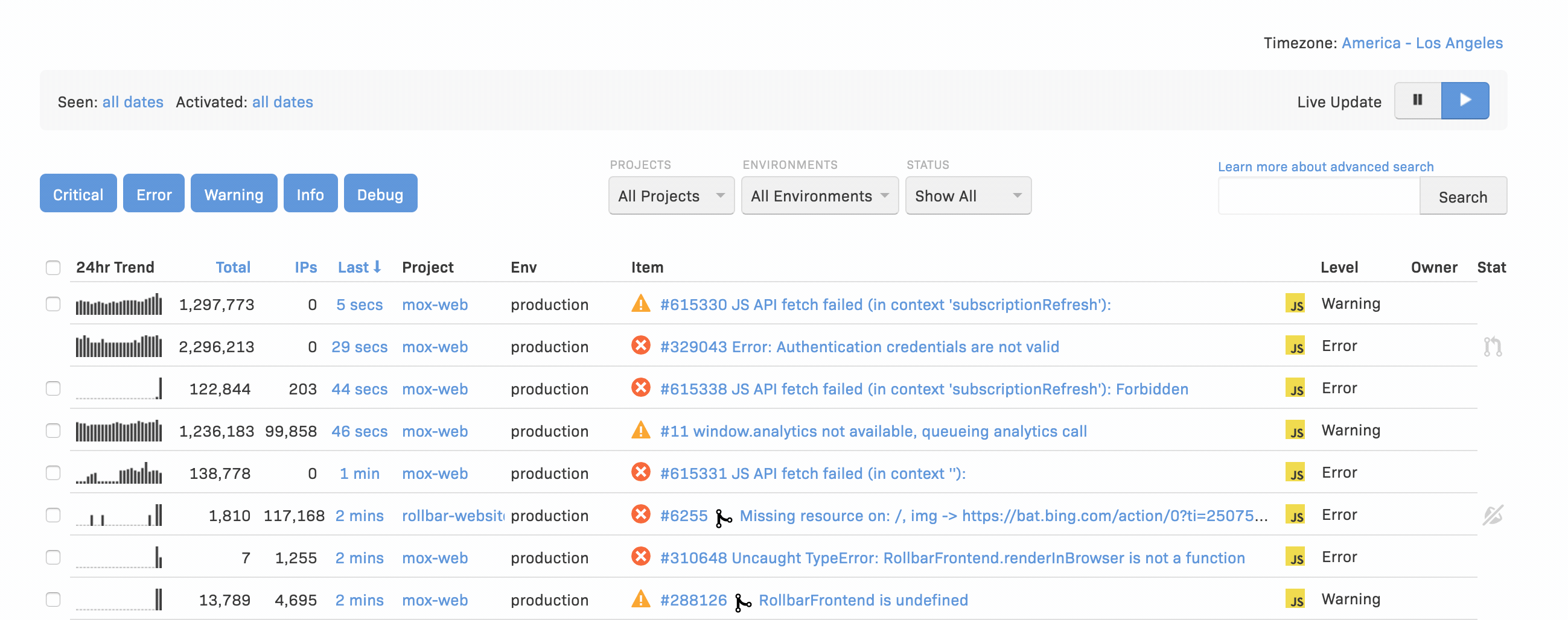 Levels filters are not responsive