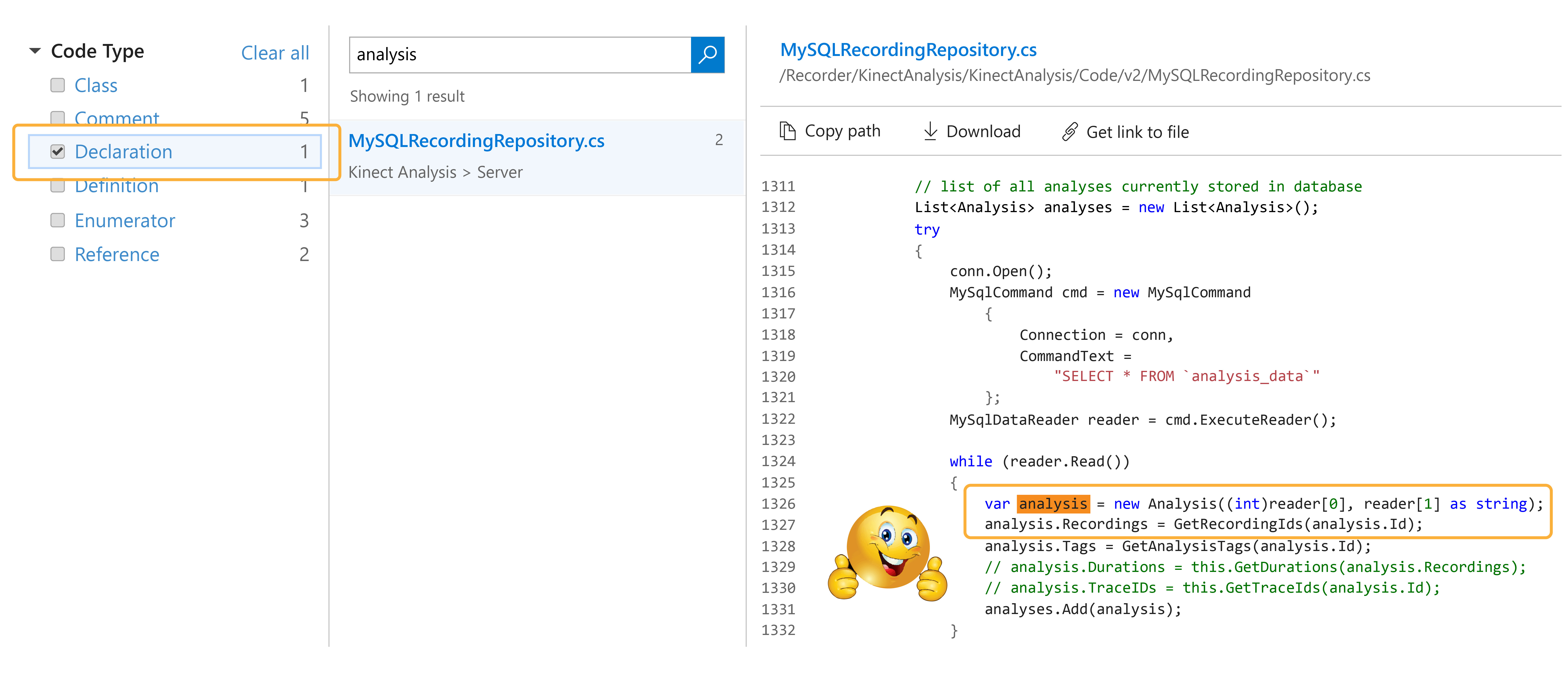 Code search filters make it efficient